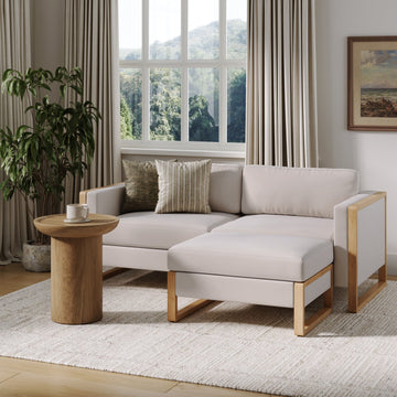 Soft Fabric Wood Frame Loveseat Sofa Couch & Storage Ottoman Bisque