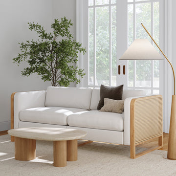 Boho 2-Seater Wood Loveseat with Rattan Arm Bisque