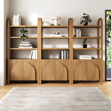 Mid-Century Arched Bookshelves with Doors Light Brown (Set of 3)