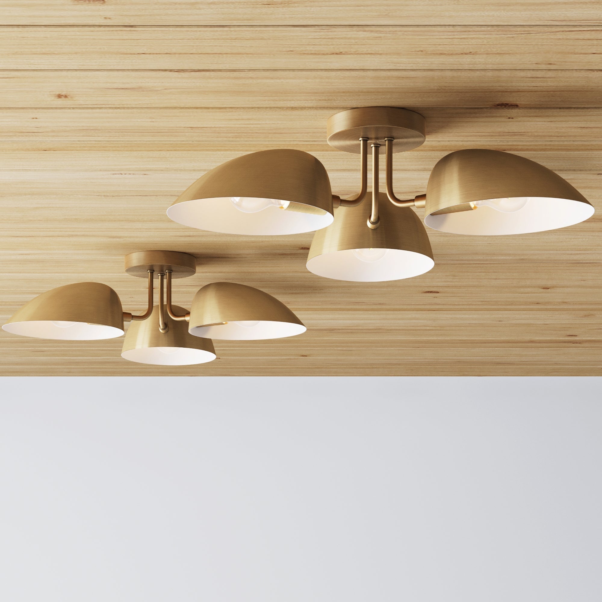 Metal 3-Arm Flush Mount Ceiling Light Brass (Set of 2)