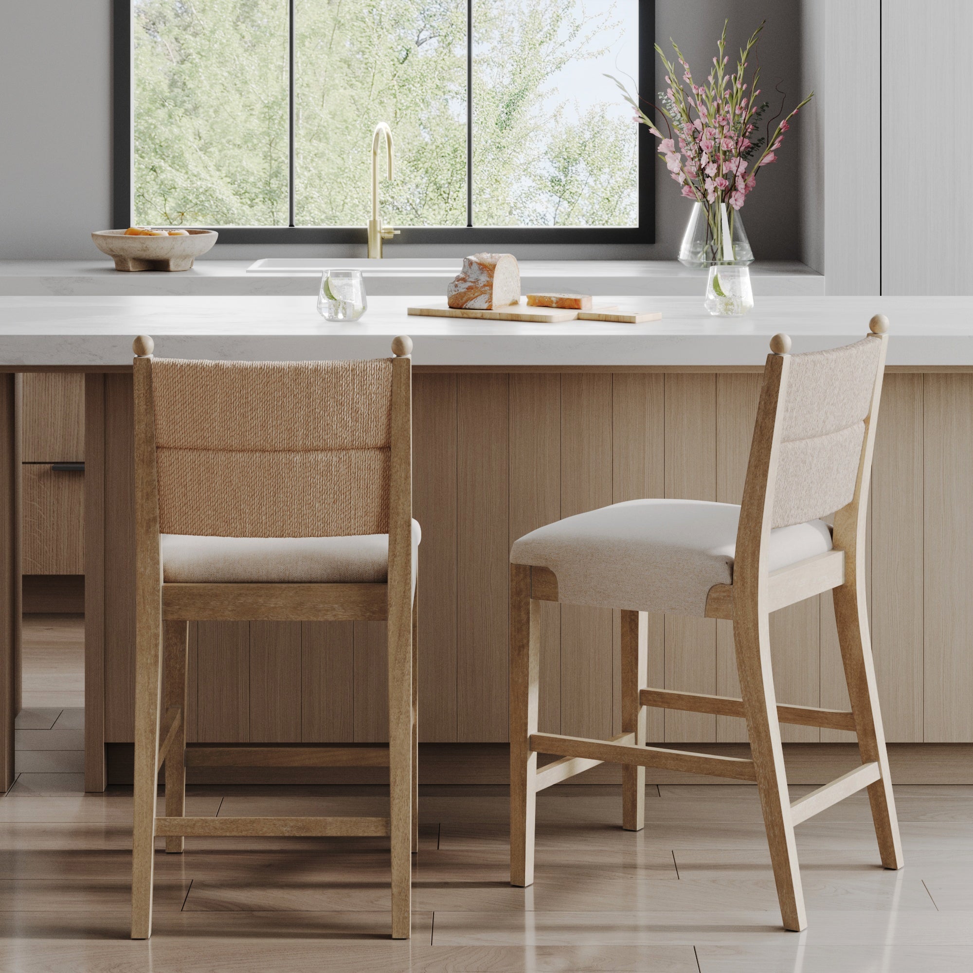 Seagrass & Wood Counter Height Bar Stool Light Brown (Set of 2)