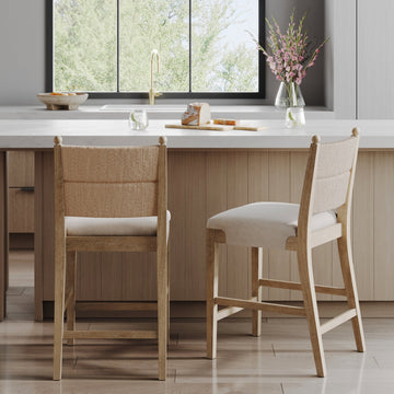 Seagrass & Wood Counter Height Bar Stool Light Brown (Set of 2)