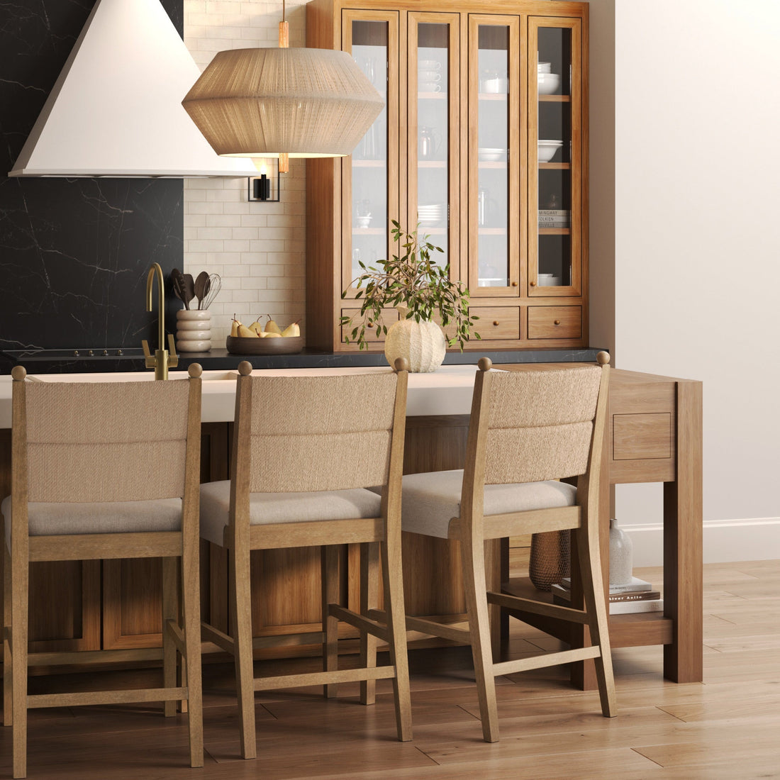 Seagrass & Wood Counter Height Bar Stool Light Brown (Set of 3)