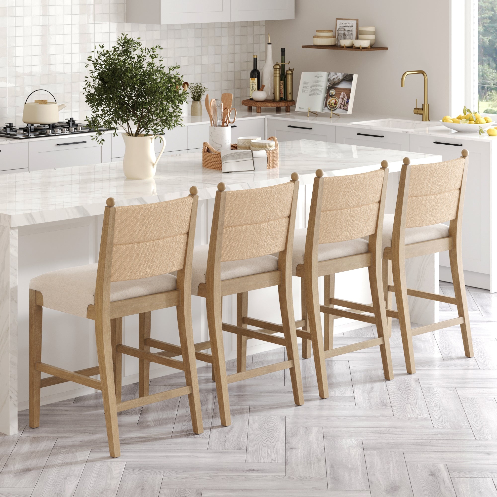 Seagrass & Wood Counter Height Bar Stool Light Brown (Set of 4)