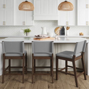 Wood Counter Height Bar Stools Dark Brown Gray (Set of 3)