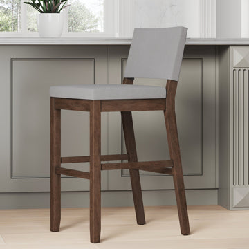 Wood Upholstered Sling Back Bar Stool Dark Brown Gray