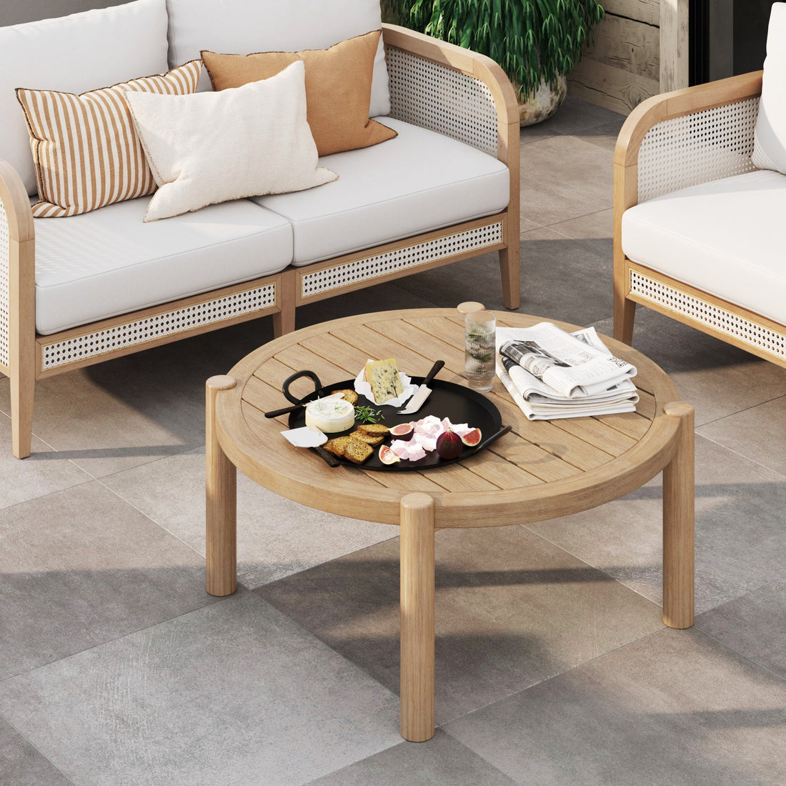 Outdoor Round Wood Coffee Table Weathered Brown
