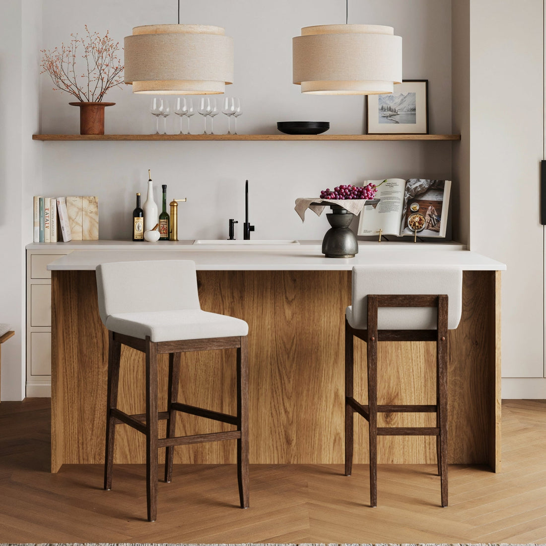 Exposed Wood Back Bar Stools Dark Brown (Set of 2)