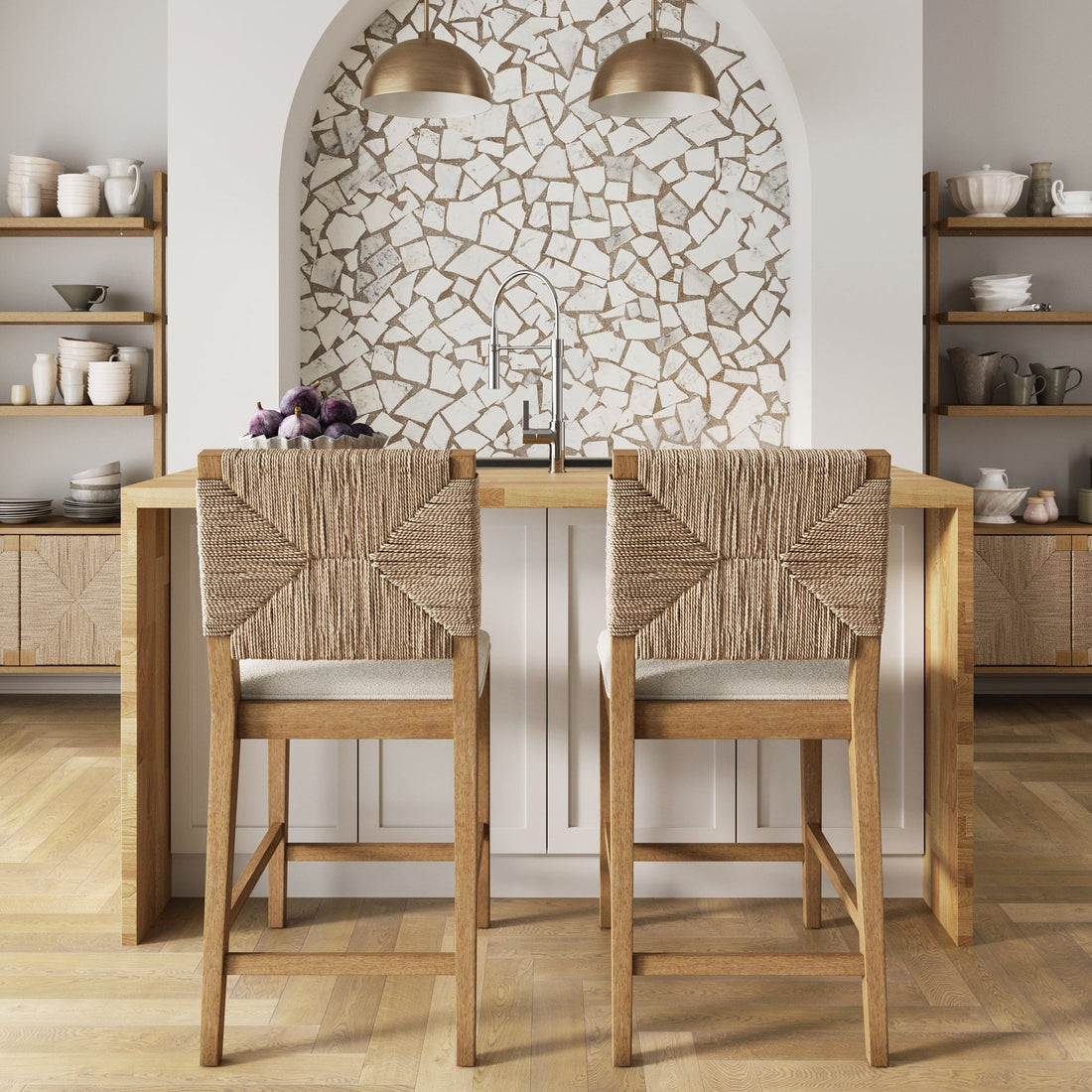 Seagrass Counter Height Bar Stools Light Brown (Set of 2)