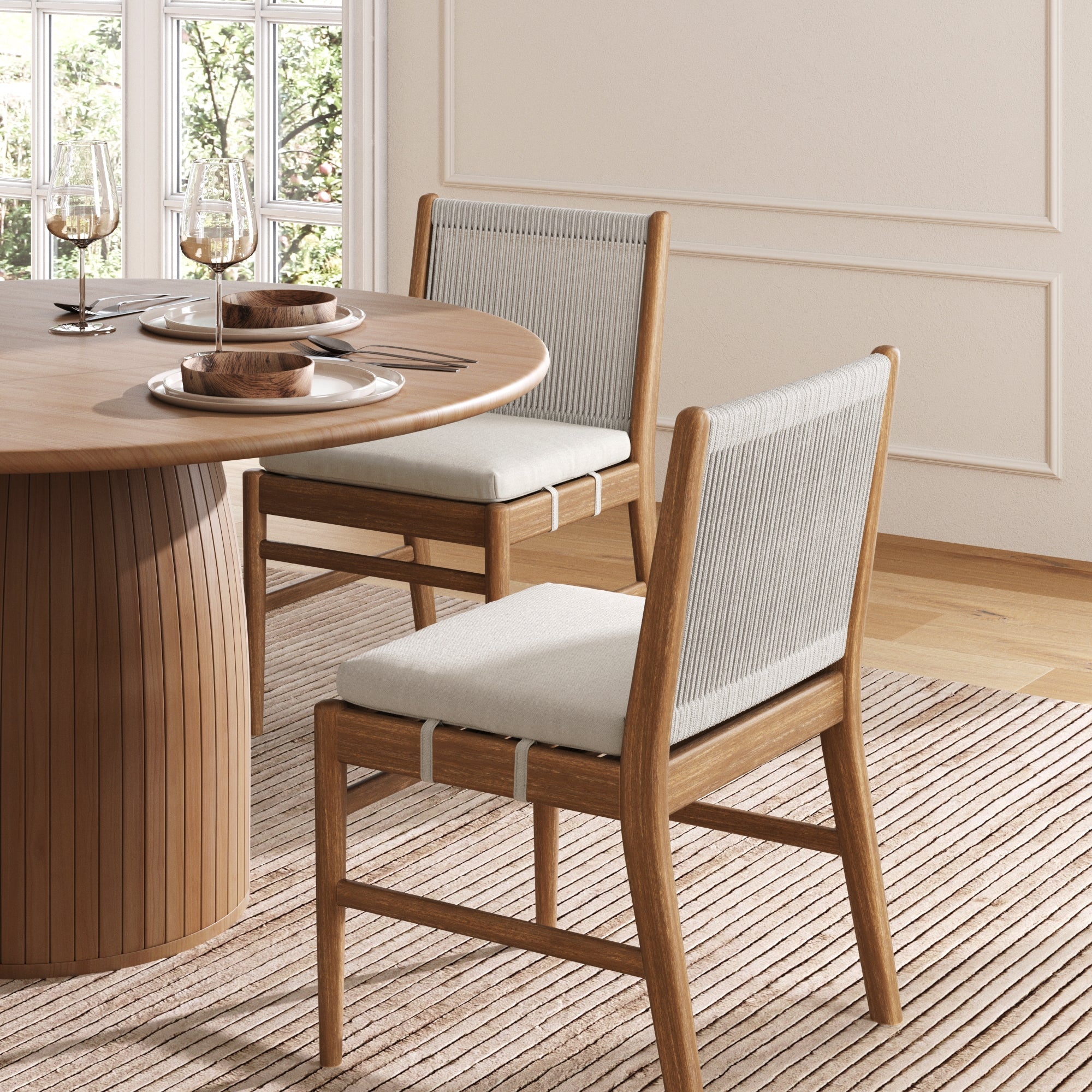 Woven Rope Back Dining Chair Brushed Light Brown (Set of 2)