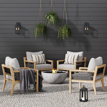 Outdoor Wood Patio Arm Chairs Gray Acacia (Set of 4)