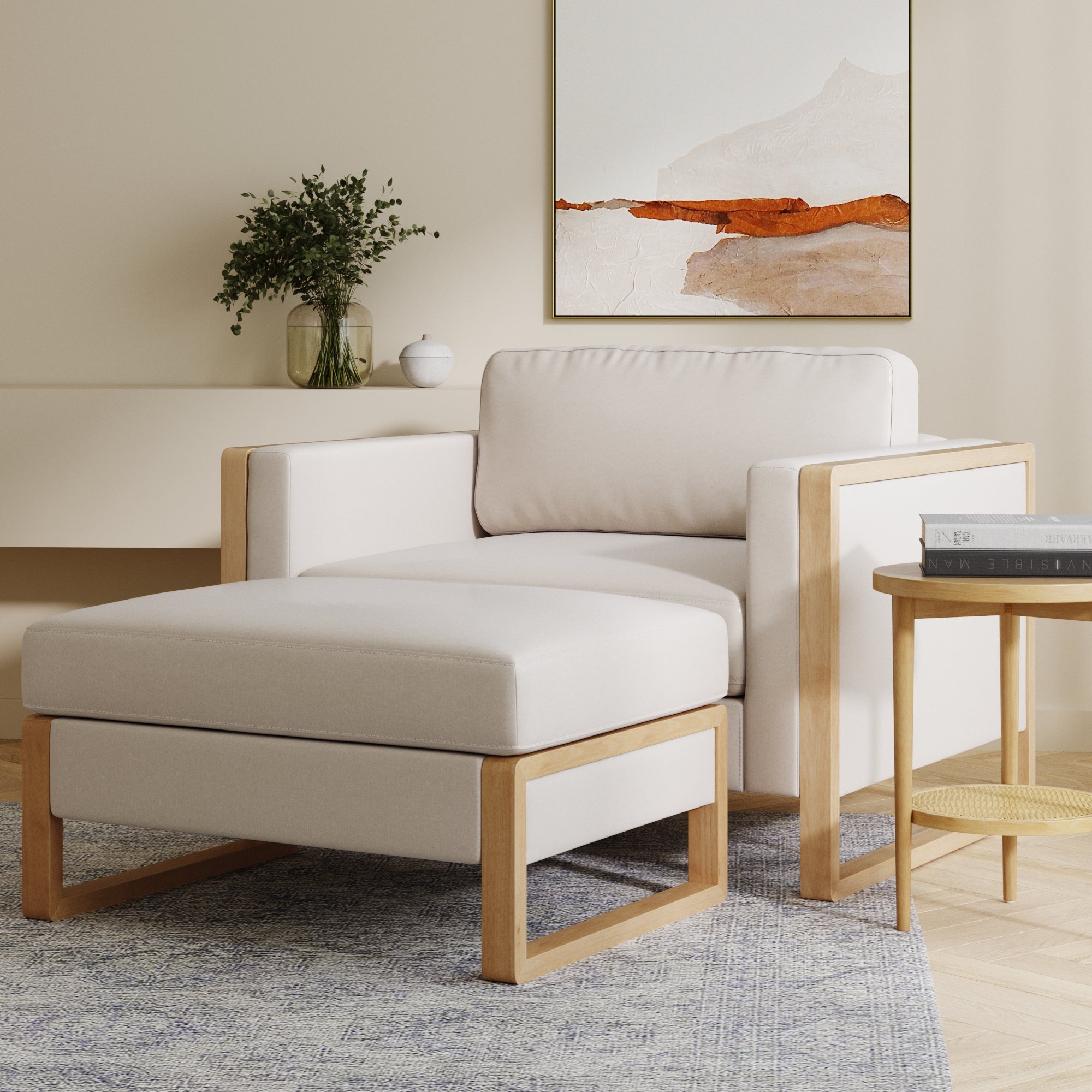 Modern Upholstered Accent Chair with Ottoman