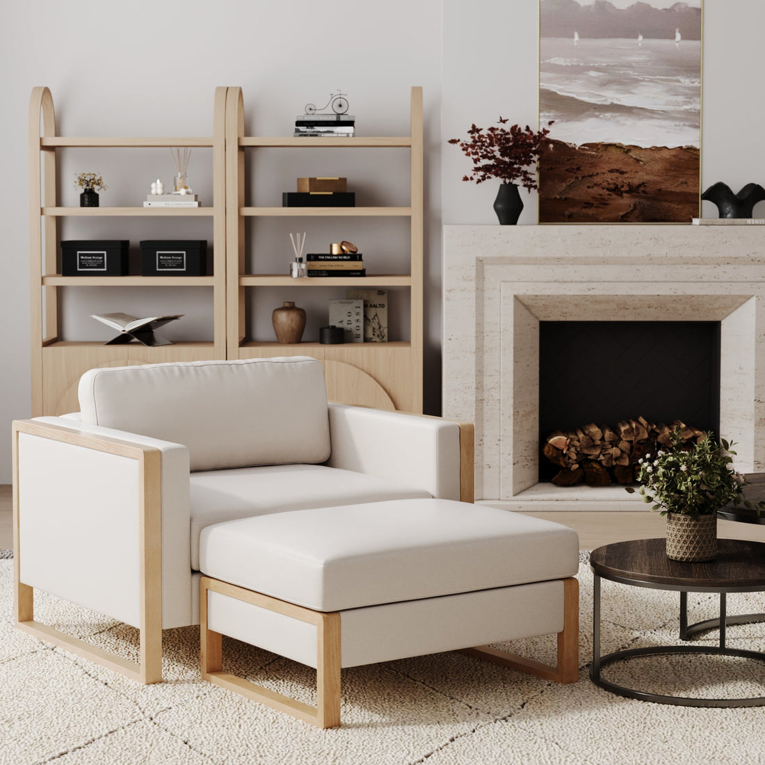 Modern Upholstered Accent Chair with Ottoman
