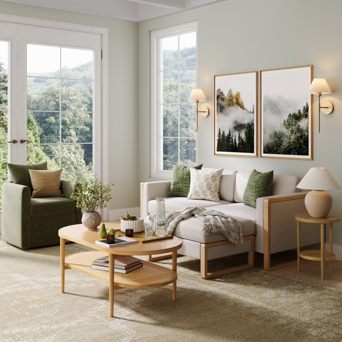 Soft Fabric Wood Frame Loveseat Sofa Couch & Storage Ottoman Bisque