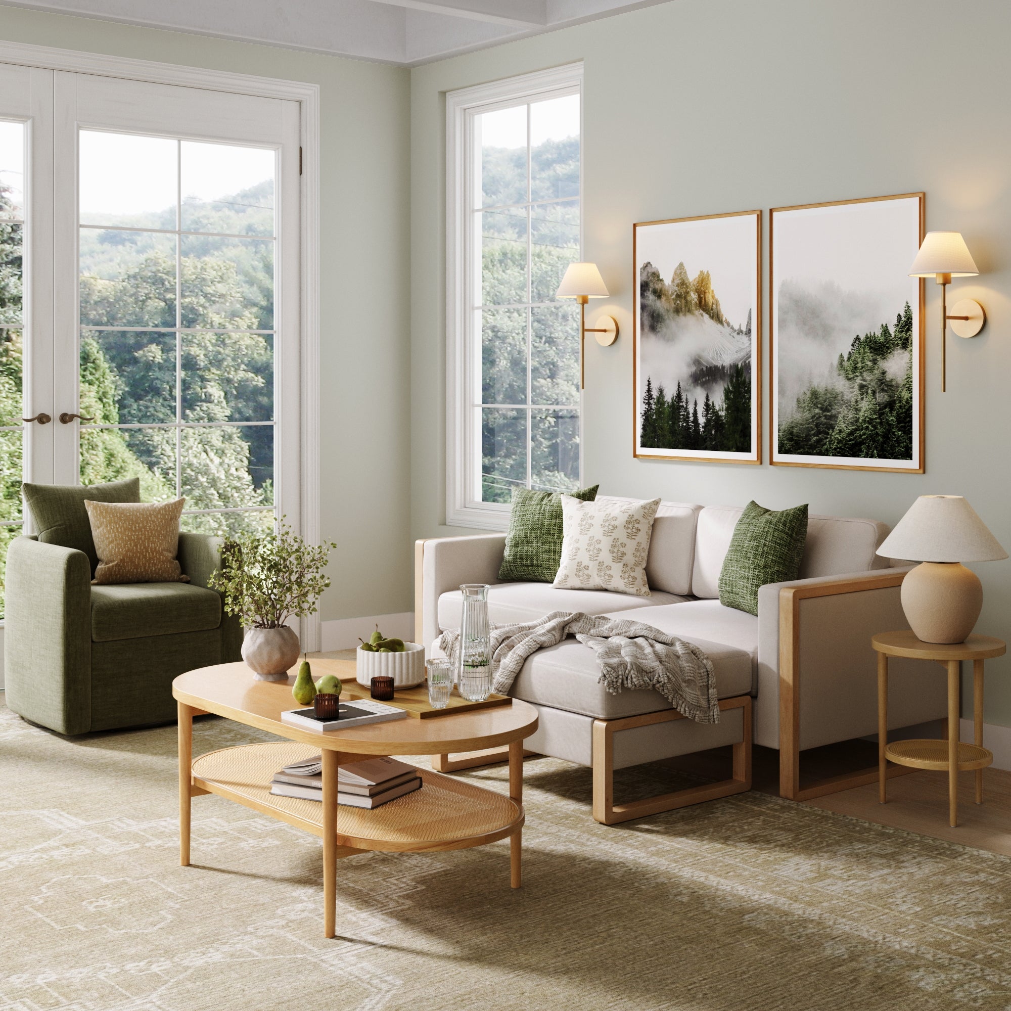 Soft Fabric Wood Frame Loveseat Sofa Couch & Storage Ottoman Bisque