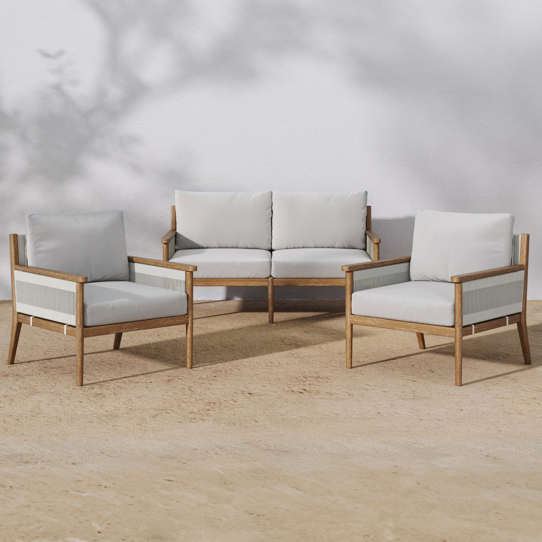 Outdoor 3 Piece Wood Patio Set Loveseat and Chairs