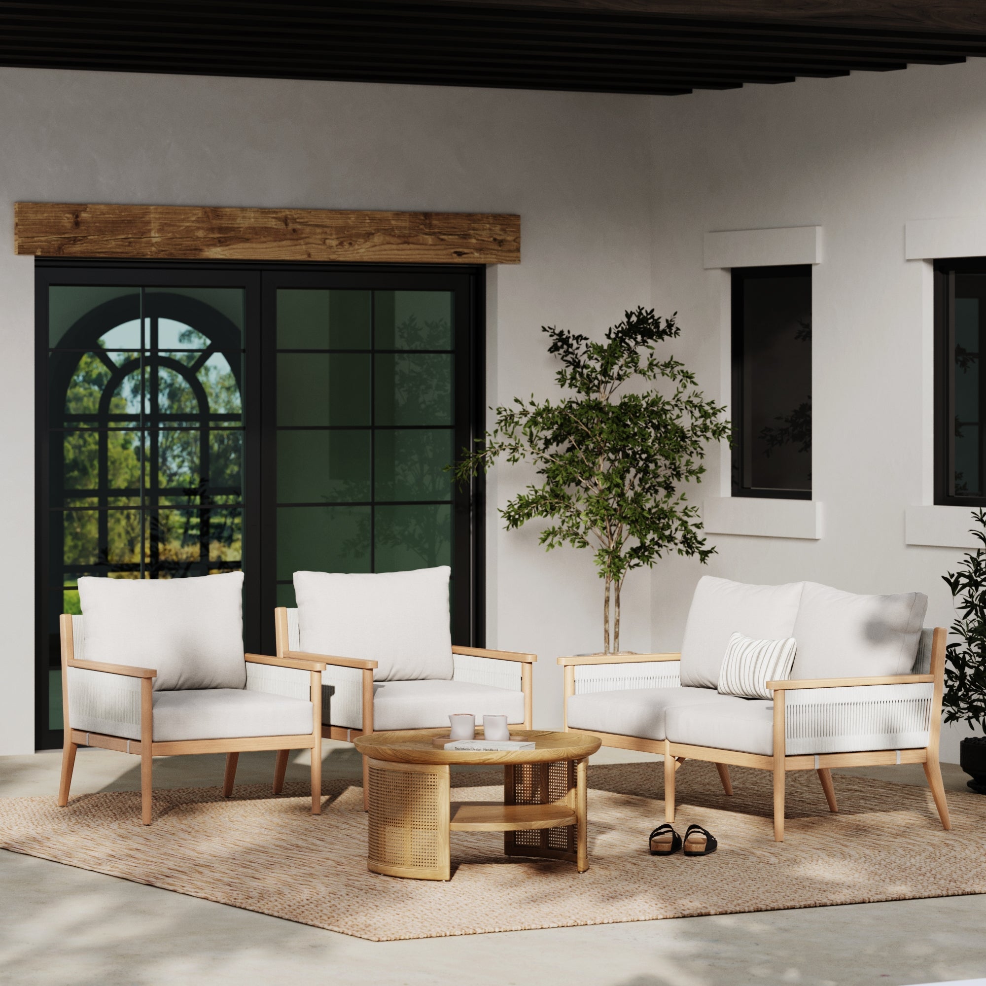 Outdoor 3 Piece Wood Patio Set Loveseat and Chairs White
