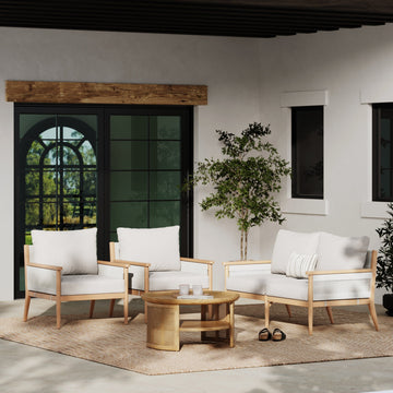 Outdoor 3 Piece Wood Patio Set Loveseat and Chairs White