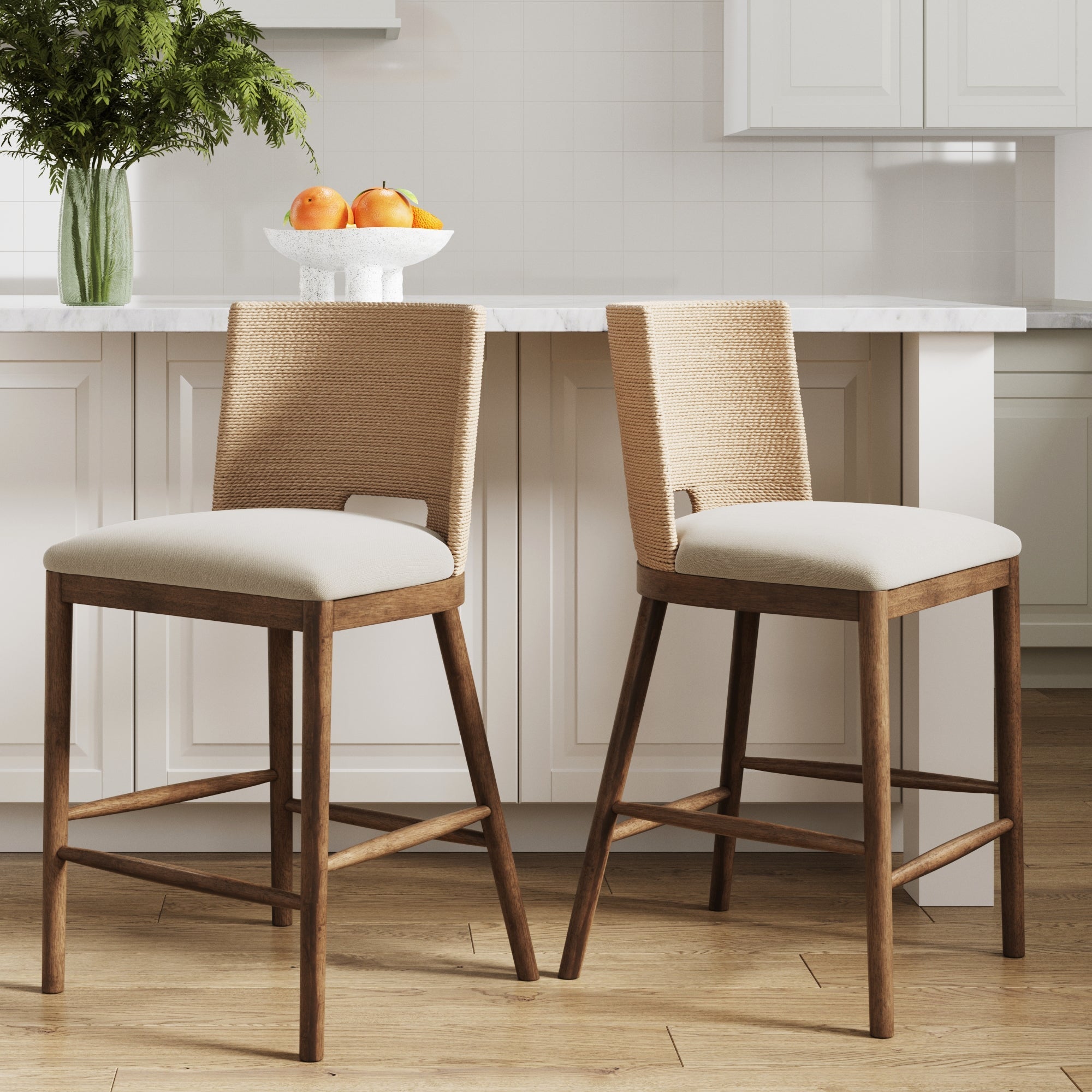 Seagrass Rope Back Counter Bar Stool Medium Brown (Set of 2)