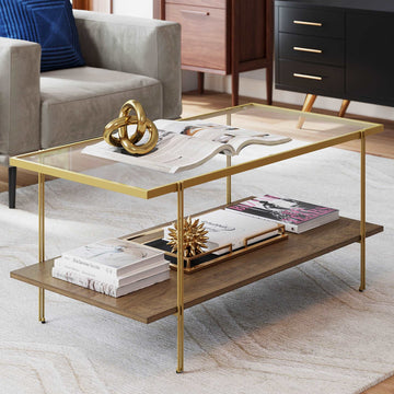 Glass Top Modern Coffee Table Reclaimed Oak