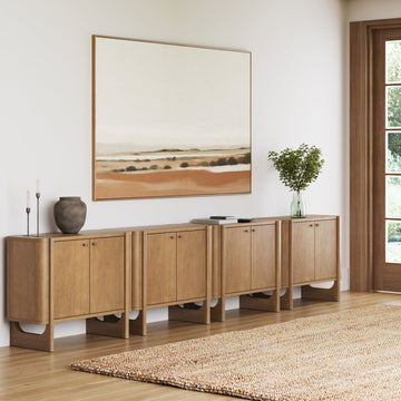 Mid-Century Modern Solid Wood Credenza TV Stand Light Brown (Set of 4)