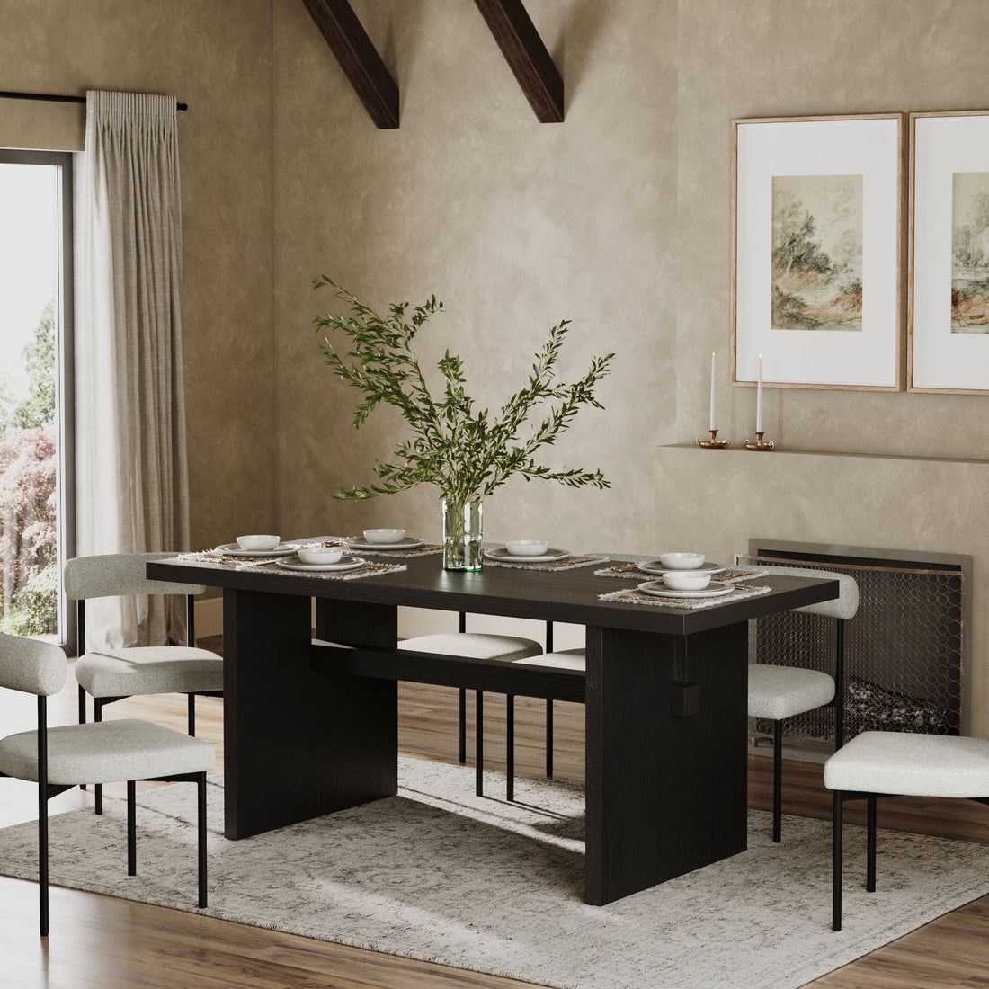 Wood Modern Farmhouse Dining Table Black Oak