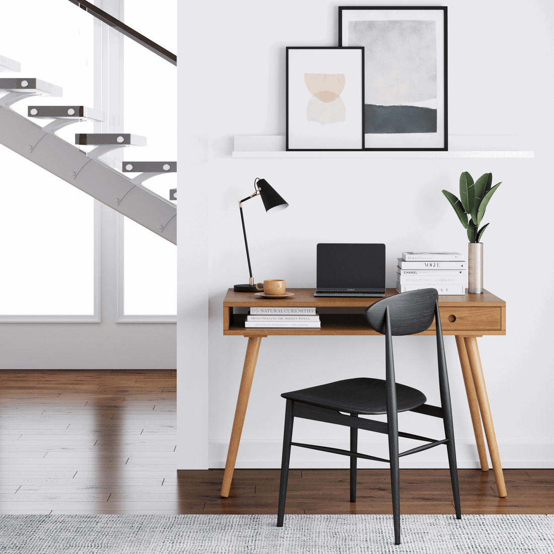 Wood Mid-Century Modern Writing Desk with Drawer