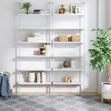 6-Shelf Ladder Bookshelf White (Set of 2)