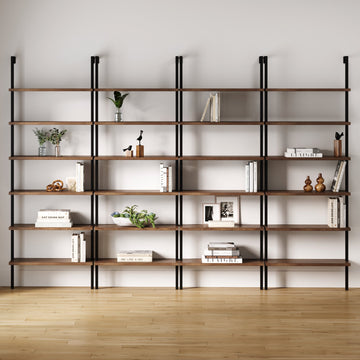 6-Shelf Bookcase Oak Matte Black (Set of 4)
