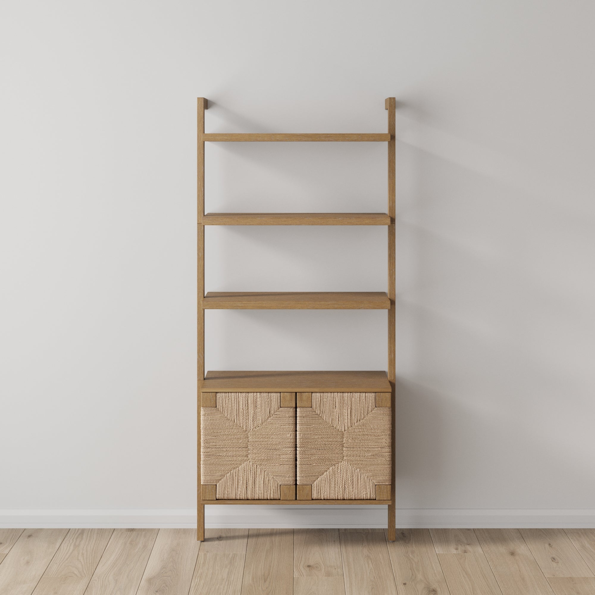 Seagrass Wall Bookshelf with Doors Light Brown
