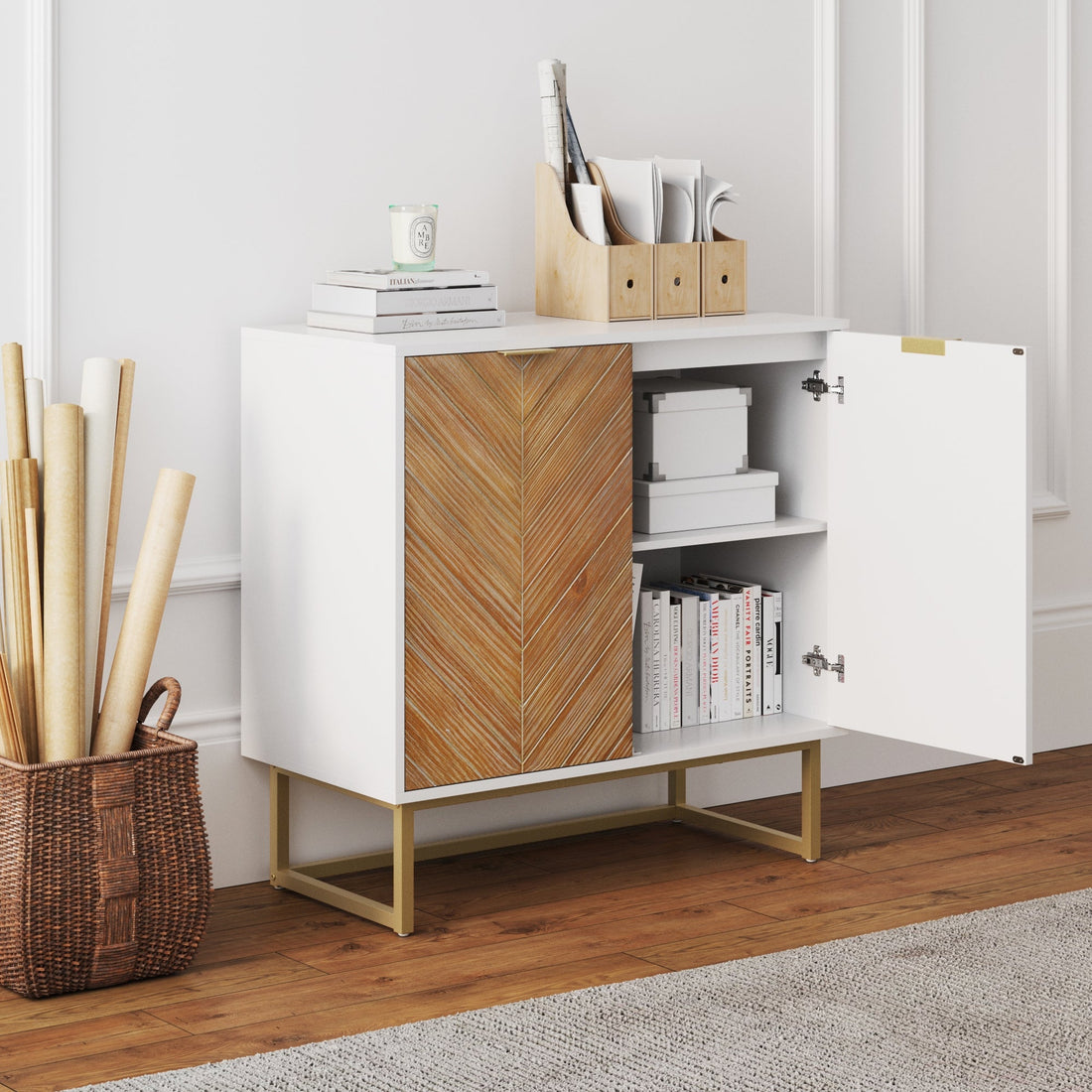 Wood 2-Door Storage Cabinet Natural Wash