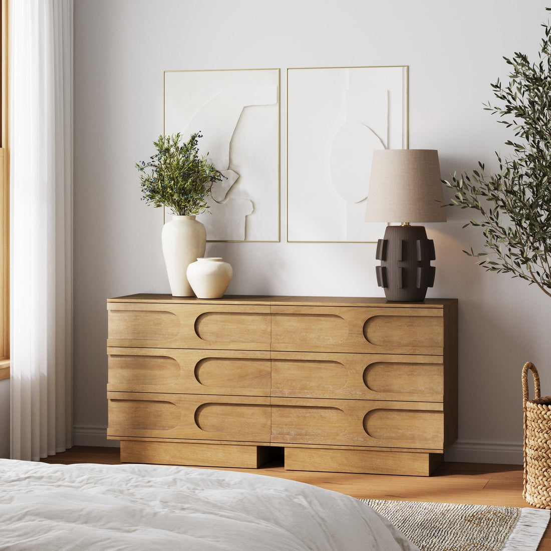 Mid-Century 3-Drawer Dresser Light Brown