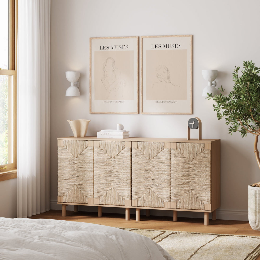 Seagrass TV Console Credenza Raw Oak (Set of 2)