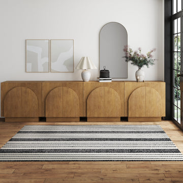 Large Arched TV Console Credenza Light Brown (Set of 4)