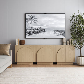 Wood Mid-Century Arched Storage Cabinet Gray Oak (Set of 3)