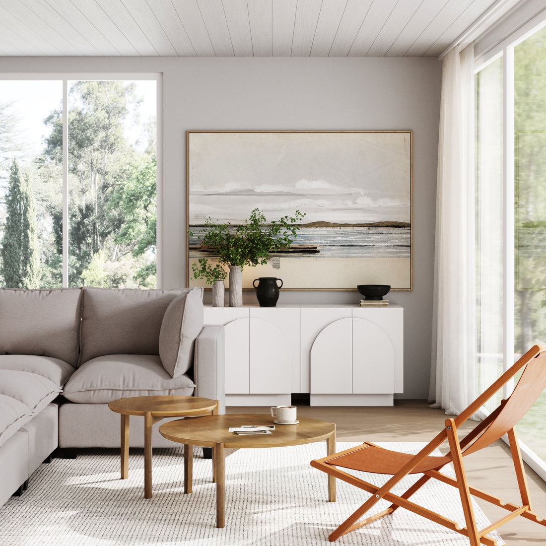 Wood Mid-Century Arched Storage Cabinet White